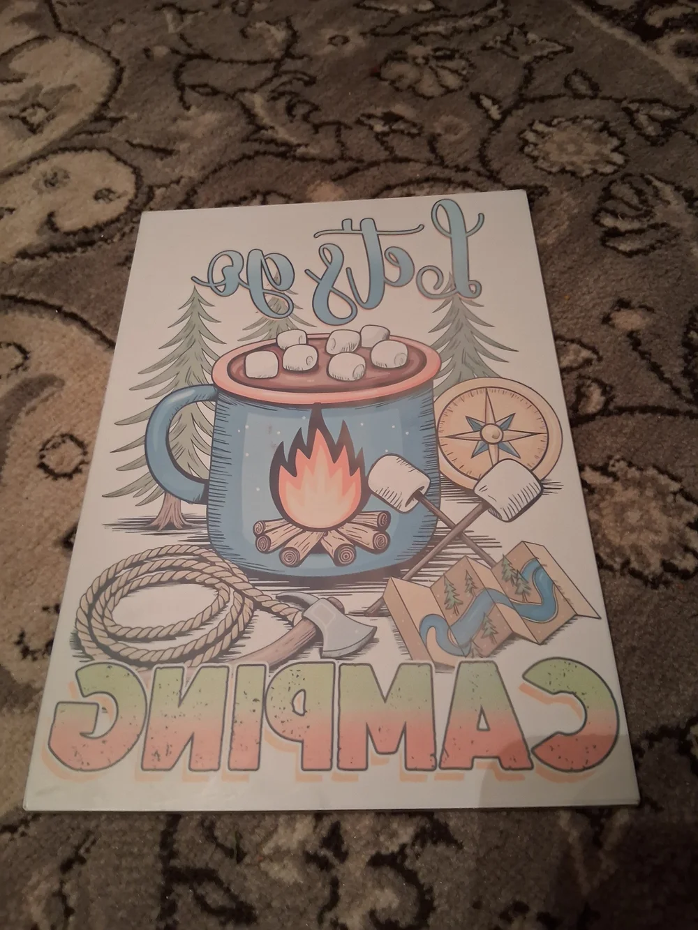 Lets Go Camping Blue Mug Illustration Wall Art
